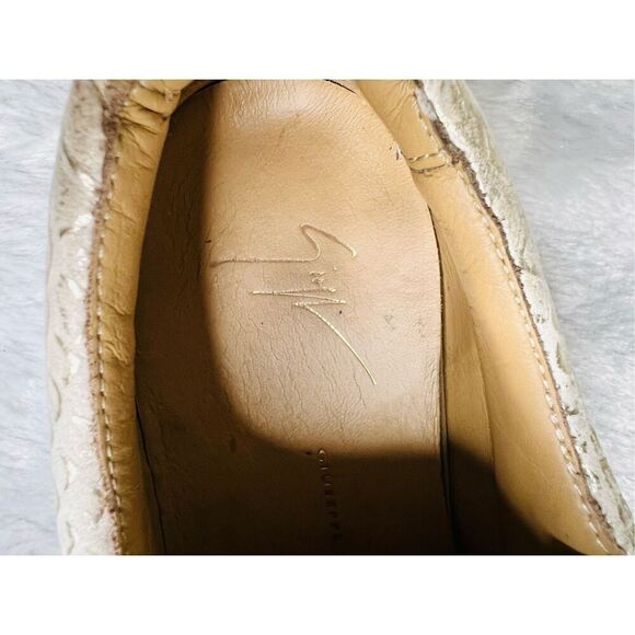 Giuseppe Zanotti Gold/Cream Python Embossed Leather And Leather Double Zip Low T - Picture 12 of 12